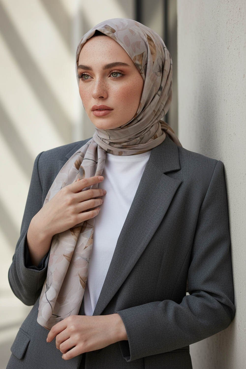 KREP SONBAHAR DESENLİ GRİ RENKLİ 75X195 KIRIŞMAZ ŞAL