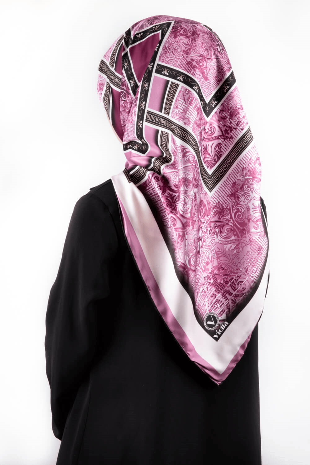Twill Geometrik Desenli Mürdüm Renkli 90x90 Eşarp (İpek İçermez) Kenar Dikiş Şekli El Dikişli