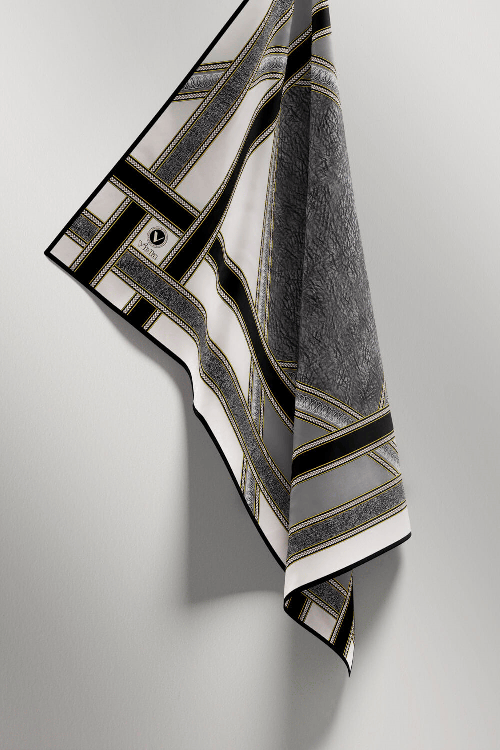 Twill Bordür Taş Desenli Gri Renkli 90x90 Eşarp (İpek İçermez) Kenar Dikiş Şekli El Dikişli