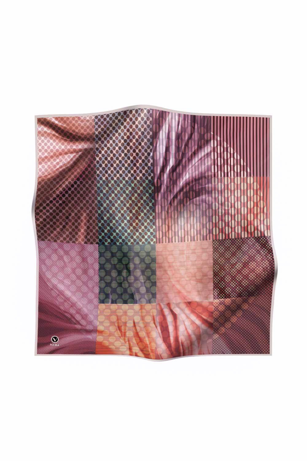 Twill Geometrik Pembe Renkli 90x90 Eşarp (İpek İçermez) Kenar Dikiş Şekli El Dikişli