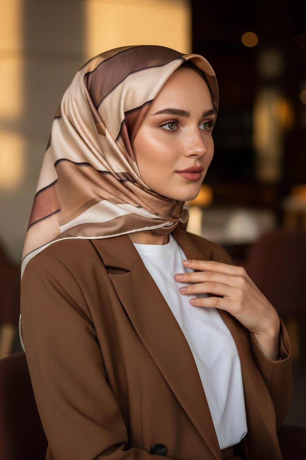 % 57 İPEK % 43 VİSKON Twill Geometrik Bulut  Desenli  Bej Vizon  Renkli 90x90 Eşarp Dikim Şekli: El Dikişi
