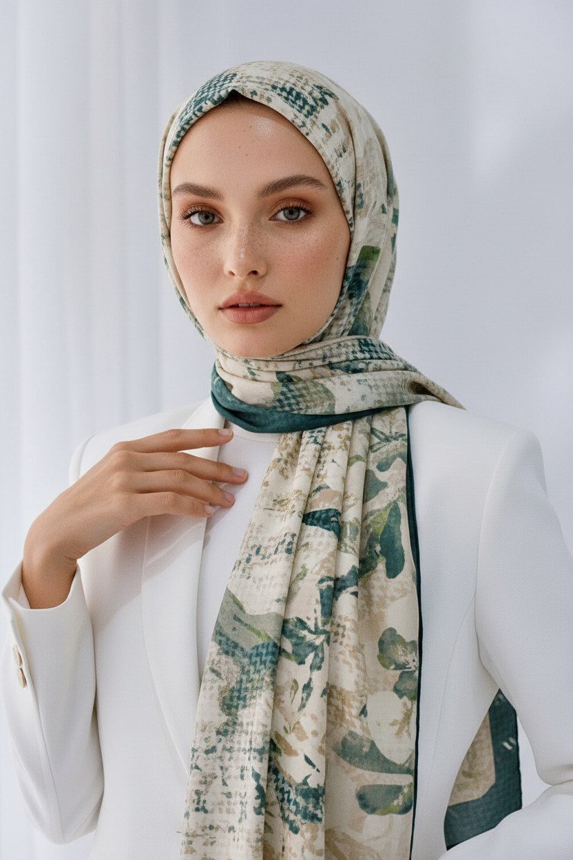 KREP EKOSELİ SONBAHAR DESENLİ PETROL YEŞİLİ RENKLİ 75X195 KIRIŞMAZ ŞAL