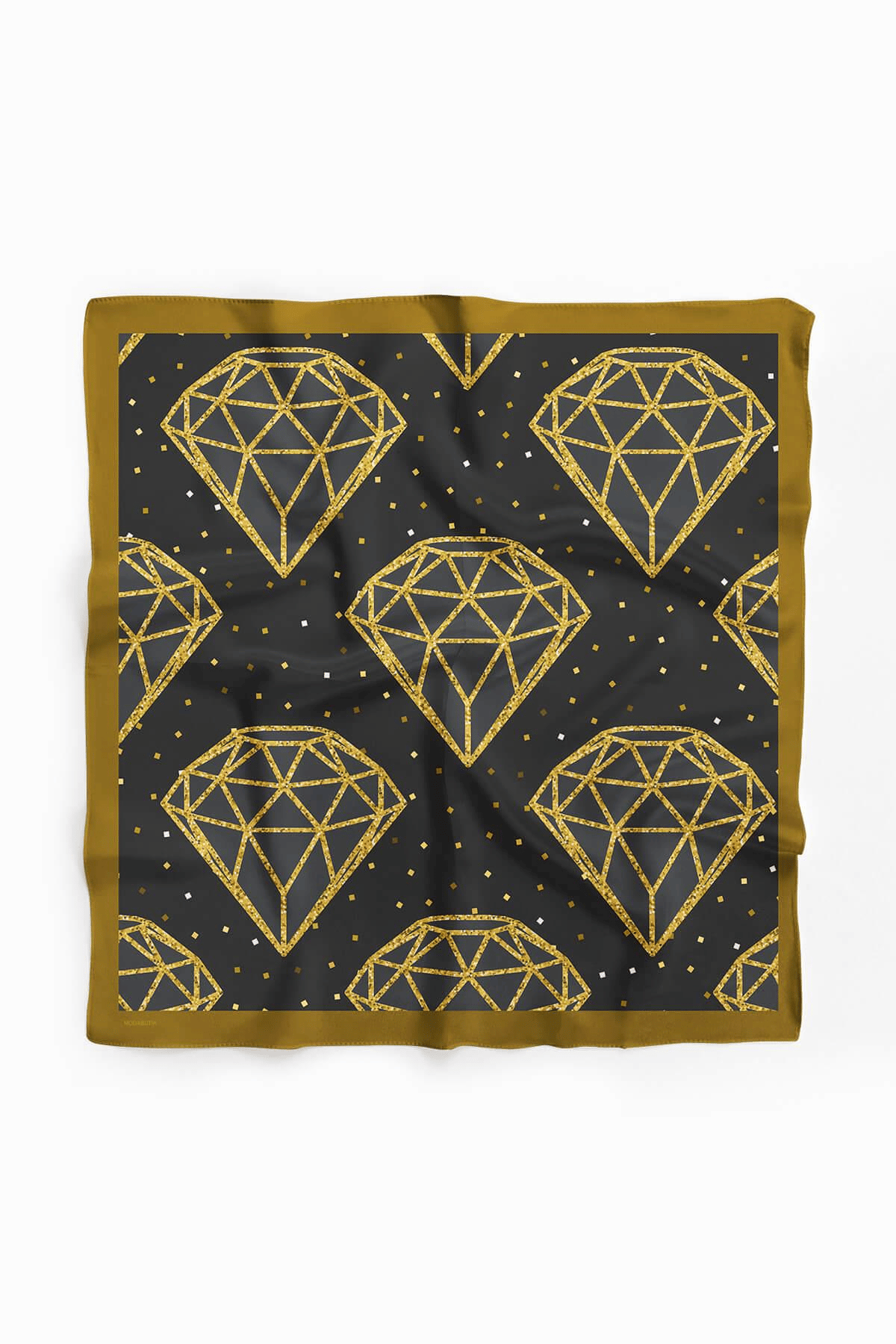 Y26 Kadın Pırlanta Desenli Bandana 50x50 Siyah Sarı DG0393-22