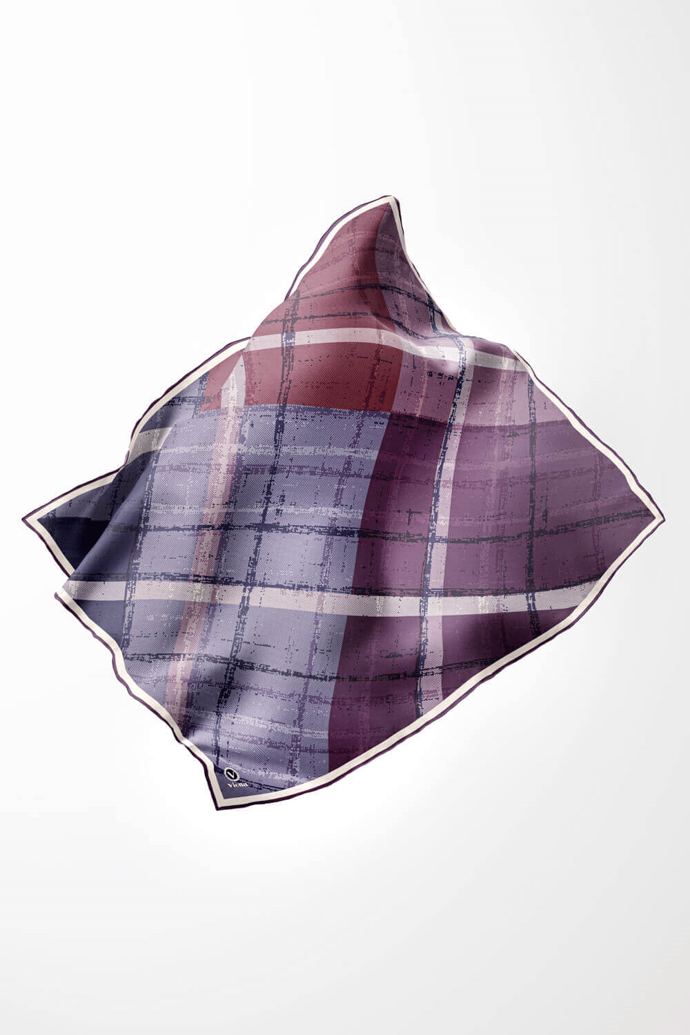 Twill Eskitme Desenli Mor Renkli 90x90 Eşarp (İpek İçermez) Kenar Dikiş Şekli El Dikişli