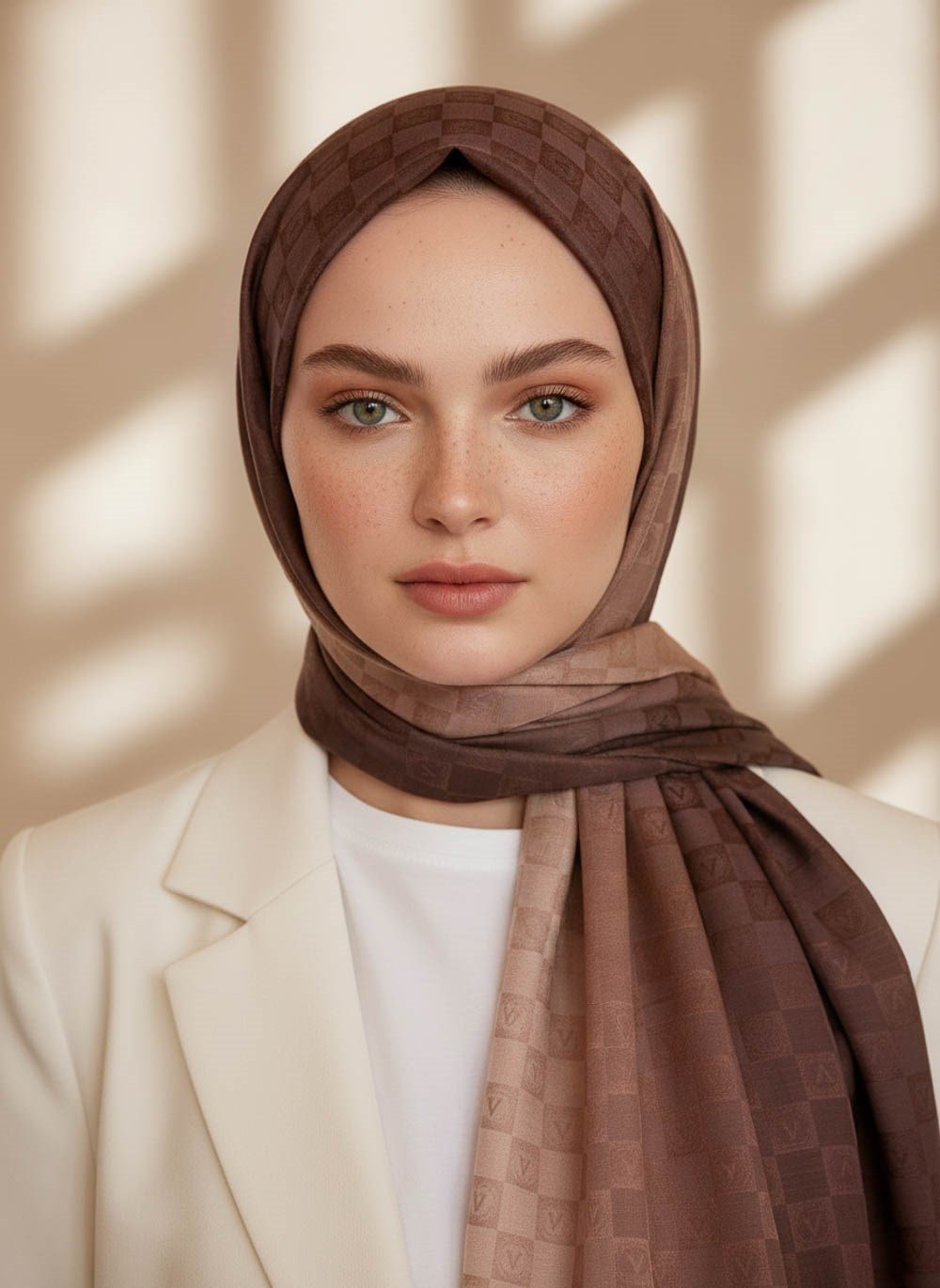 Vissona %57 İPEK %43 PAMUK Degrade Desenli Gold - Gold Renkli Şal -  70x190 Dikiş Tipi İtalyan Dikişli