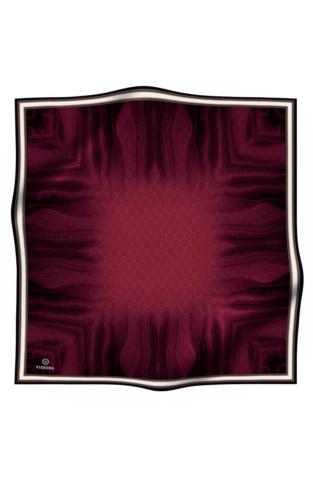 100% Twill İpek Monogram Desenli Bordo Renkli 90x90 Dikim Şekli : El Dikişi Eşarp