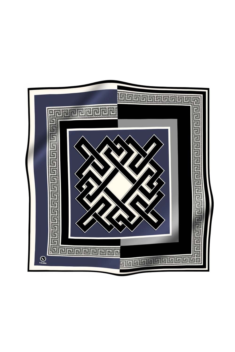 Twill Çizgili Sonsuzluk Düğümü Desenli İndigo Renkli 90x90 Eşarp (İpek İçermez)