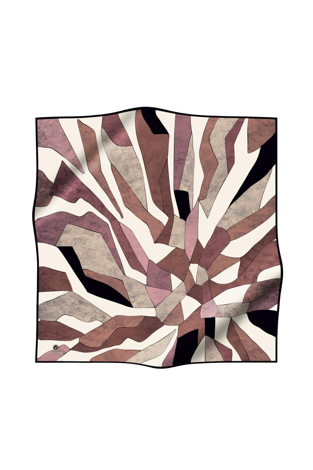 %100 Twill İpek Geometrik Desenli Pudra - Somon Renkli 90x90 Eşarp Dikim Şekli : El Dikişi