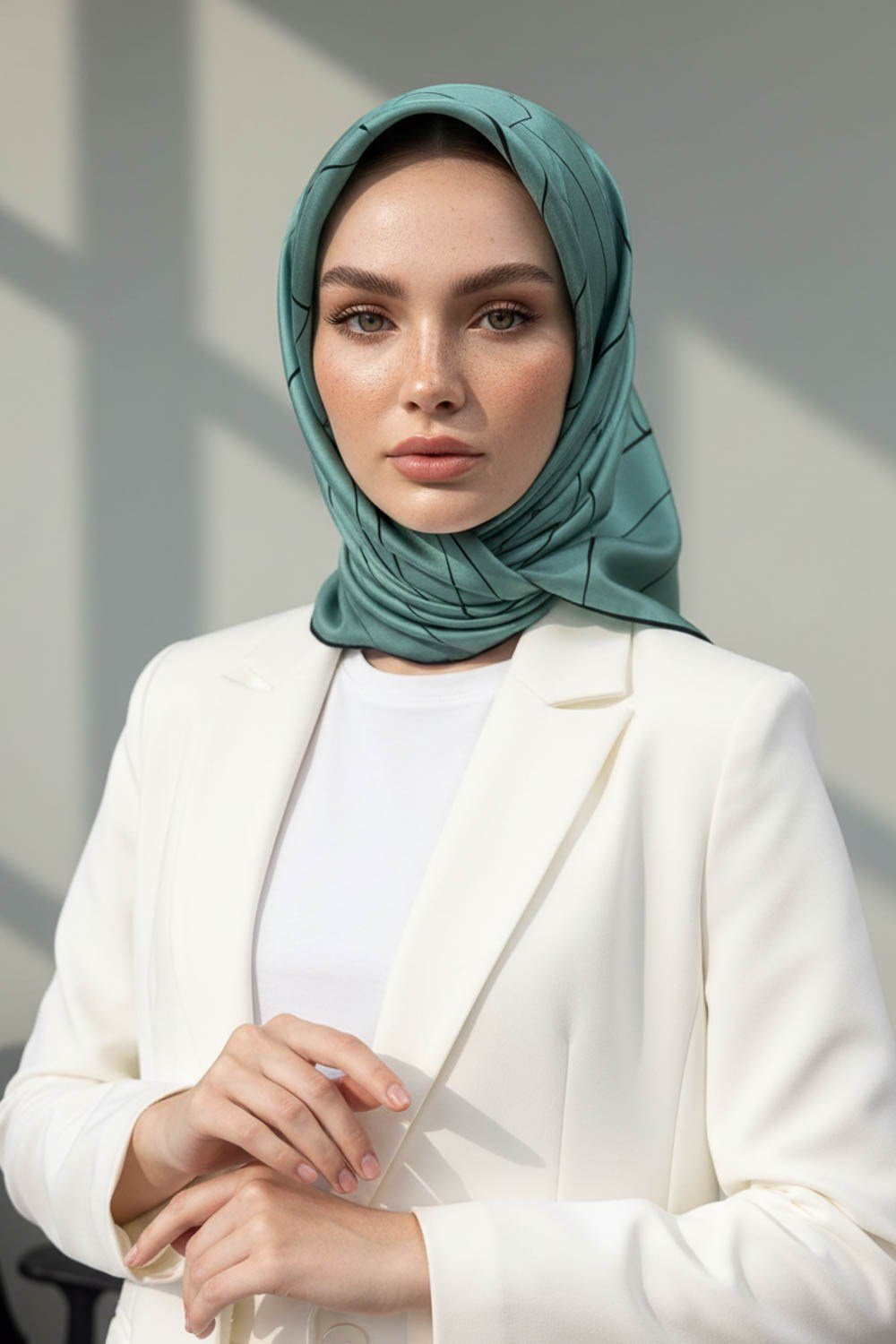 %100 Twill İpek Çizgi Desenli Mint Yeşili - Siyah Renkli 90x90 Eşarp Dikim Şekli : El Dikişi