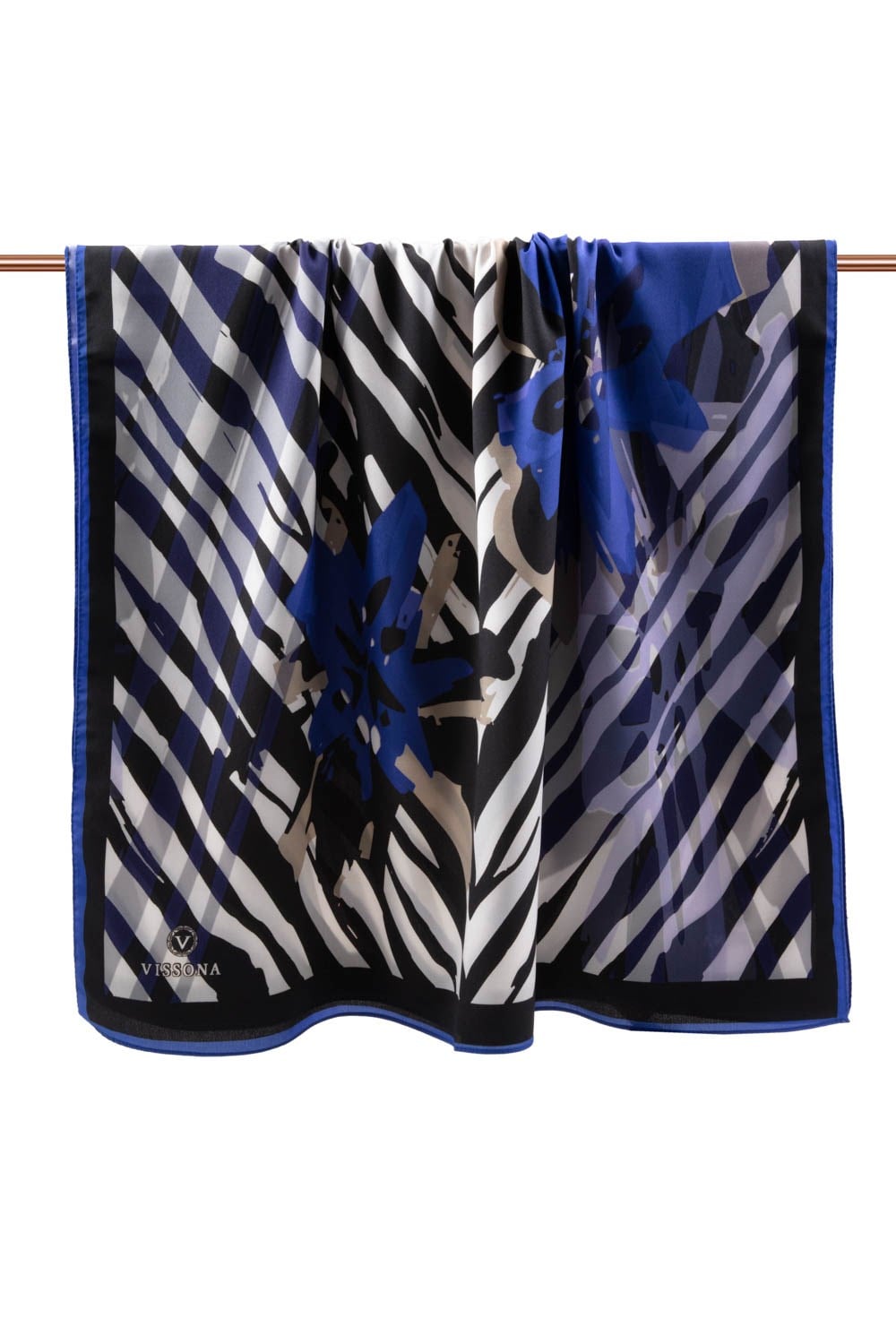 KREP ZEBRA VE ÇİÇEK DESENLİ SAKS RENKLİ 75X195 KIRIŞMAZ ŞAL