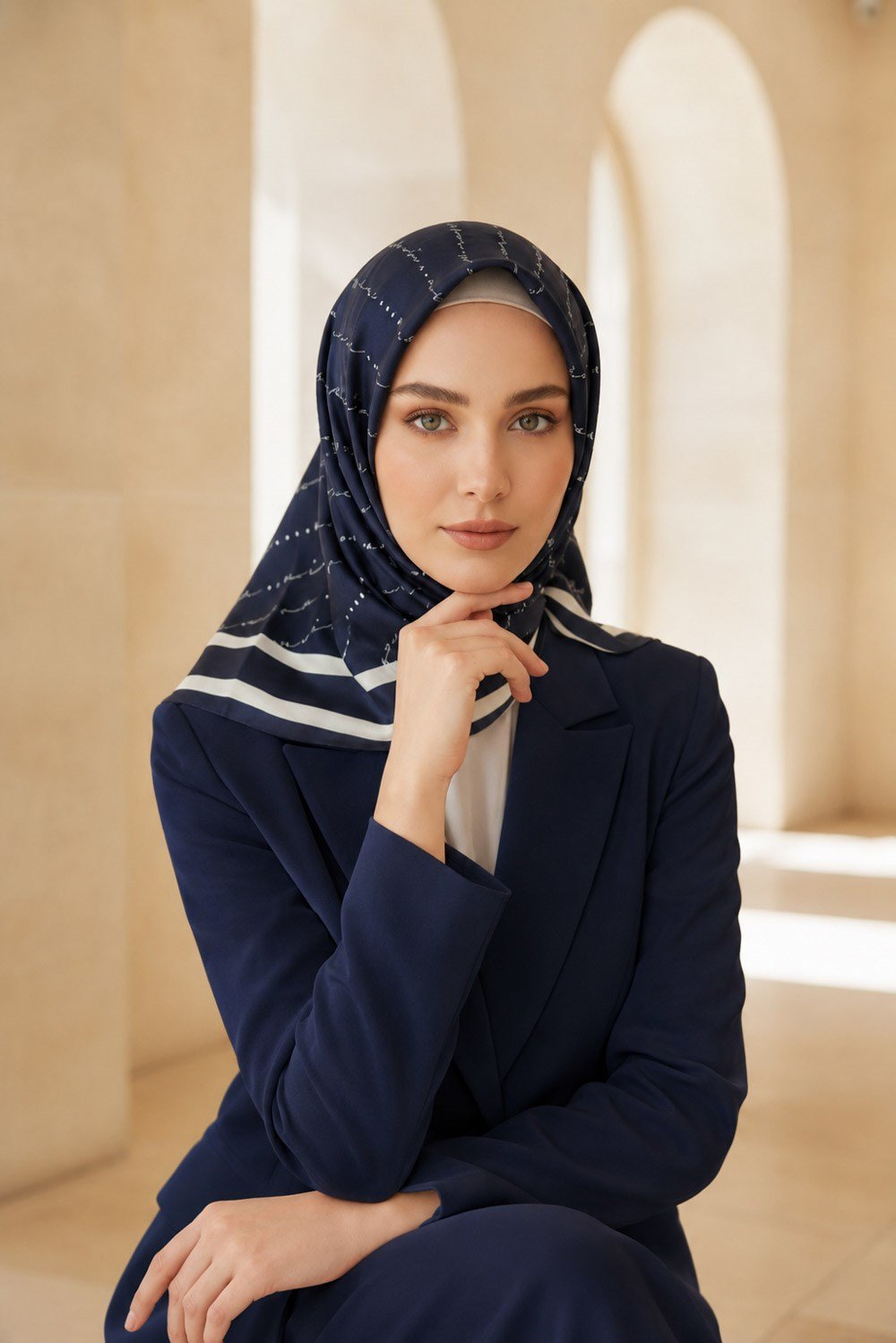%100 Twill İpek Eşarp 90x90 El Yazısı Vissona Desenli El Dikişli Kadın Eşarp