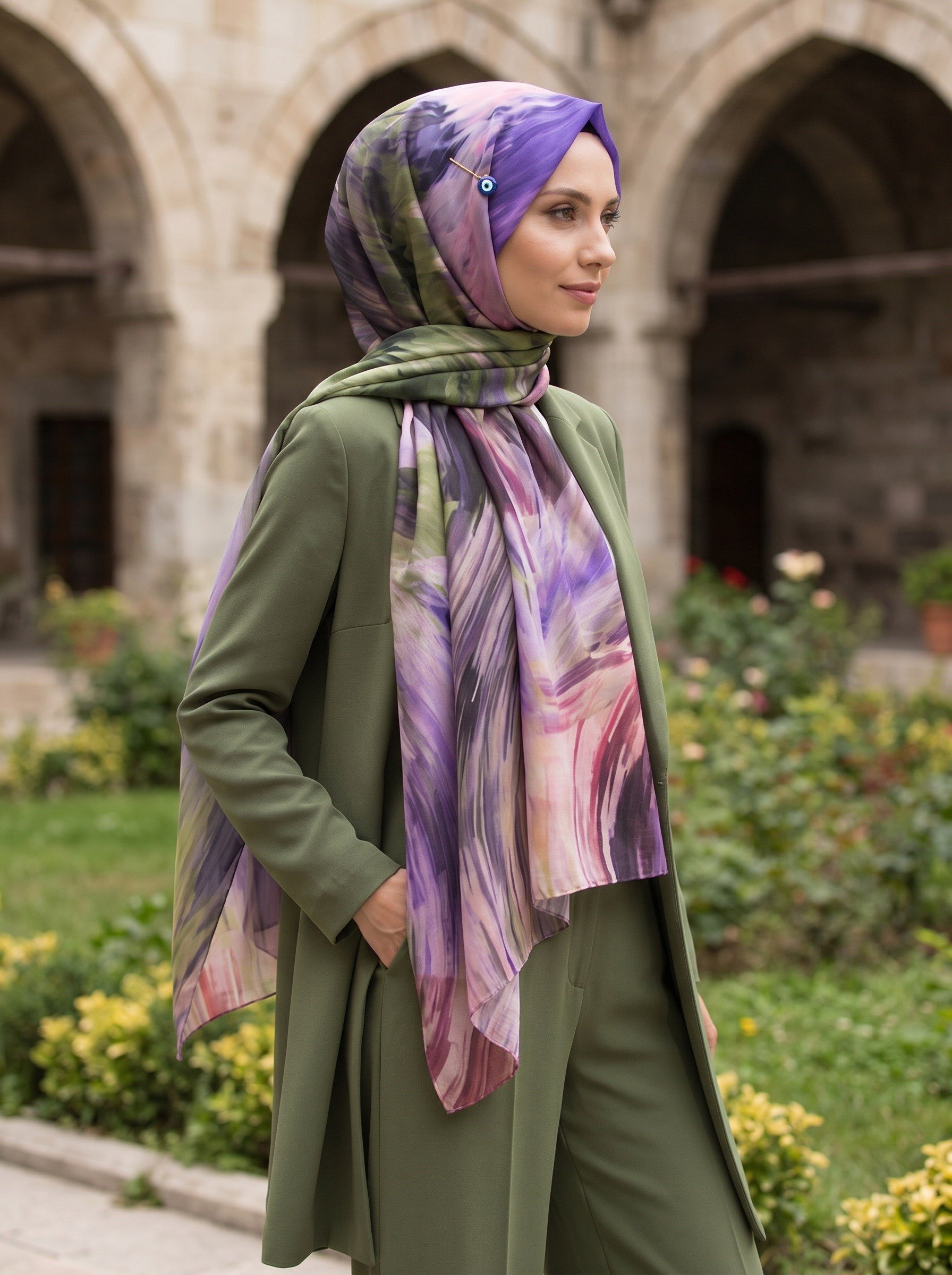%100 Saf İpek Şal İnce Saten Vual Dokuma Fresh 90x210 Şal