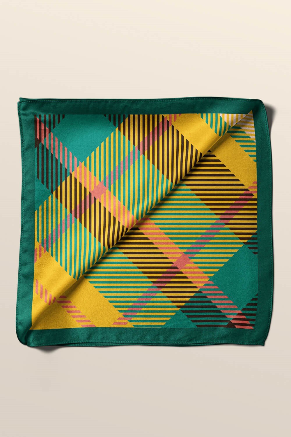 Violla D80 Kadın Ekose Desenli Bandana 50x50 Yeşil Sarı DG0200-22