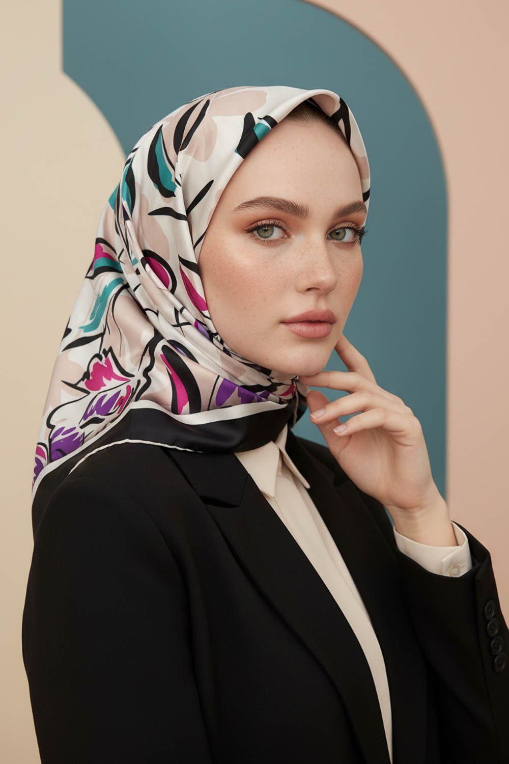 Rayon Bordürlü Çiçek Desenli Fuşya Renkli 90x90 Dikim Şekli : El Dikişi Eşarp (İpek İçermez)