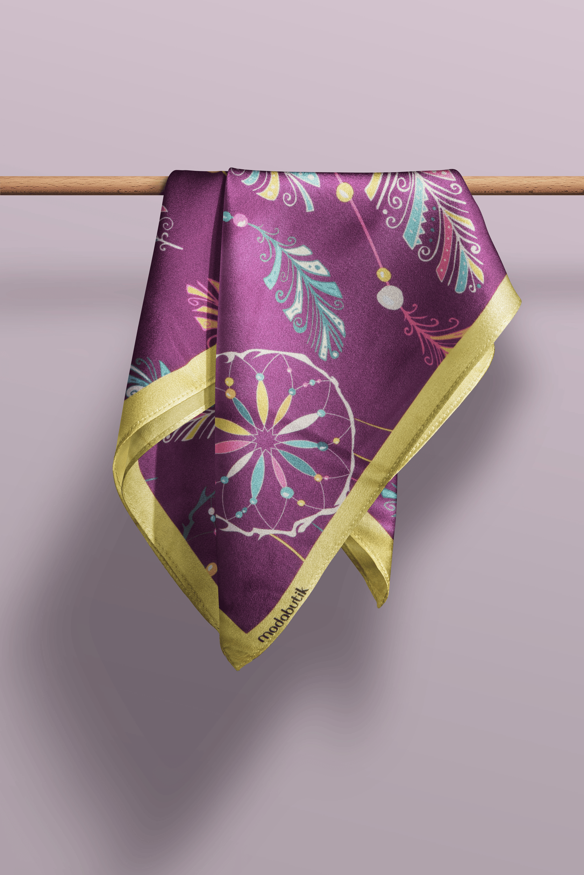 B97 Kadın Yaprak Desenli Bandana 50x50 Yeşil DG0332-22 Snz