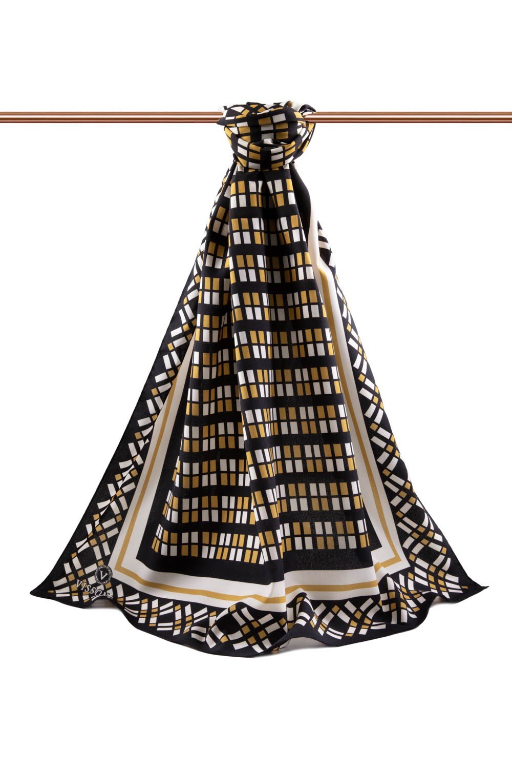 KREP KARE DESENLİ HARDAL RENKLİ 75X195 KIRIŞMAZ ŞAL