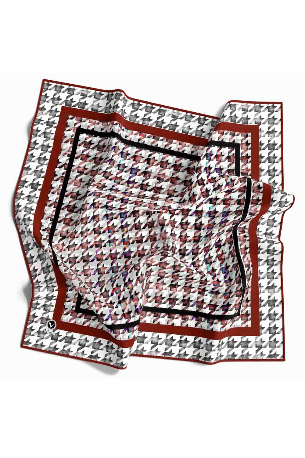 Twill Kazayağı Desenli Bordo Renkli 90x90 Eşarp (İpek İçermez) Kenar Dikiş Şekli El Dikişli