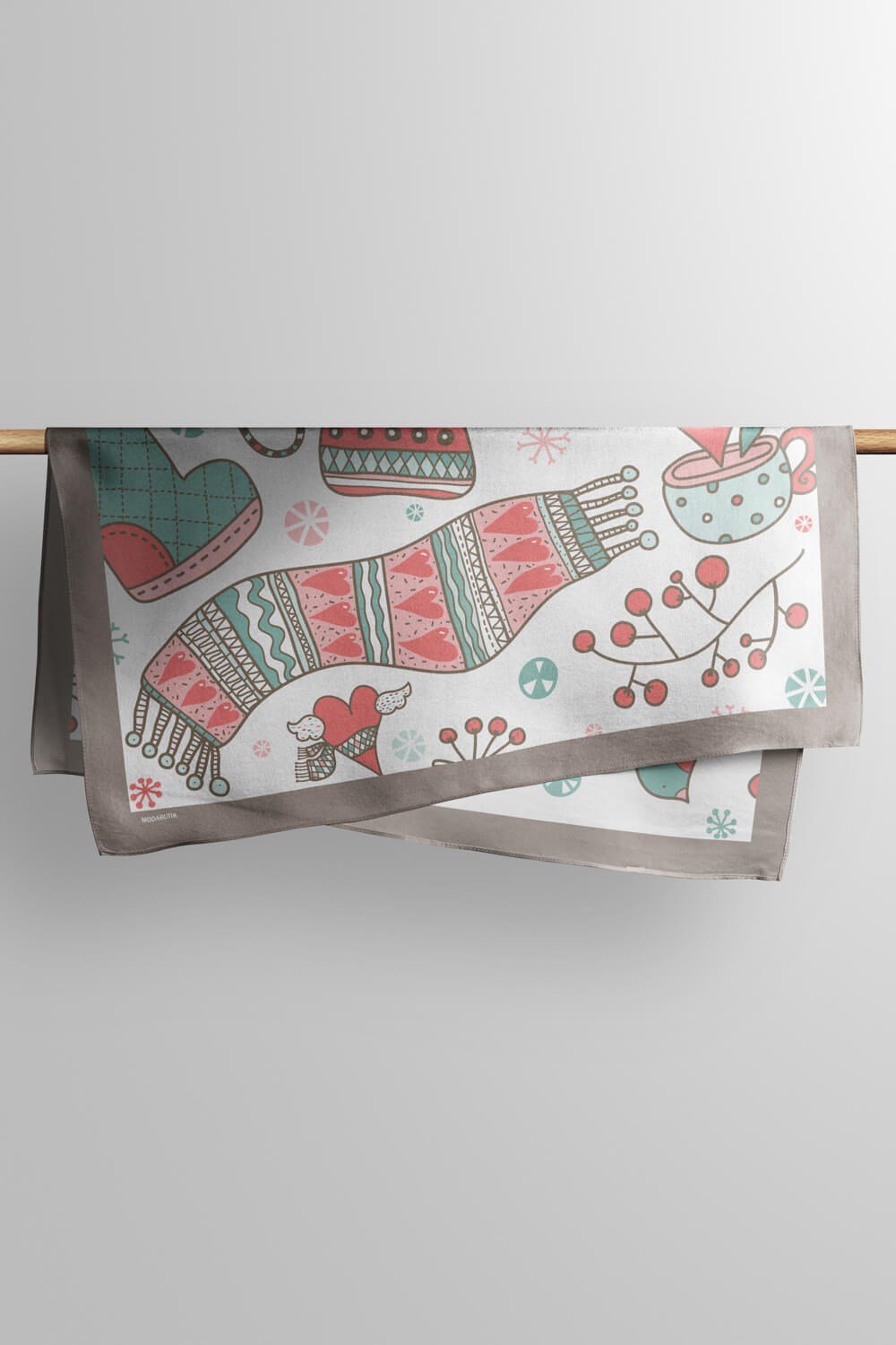 Violla Y56 Kadın Winter Desenli Bandana 50x50 Beyaz DG0138-22