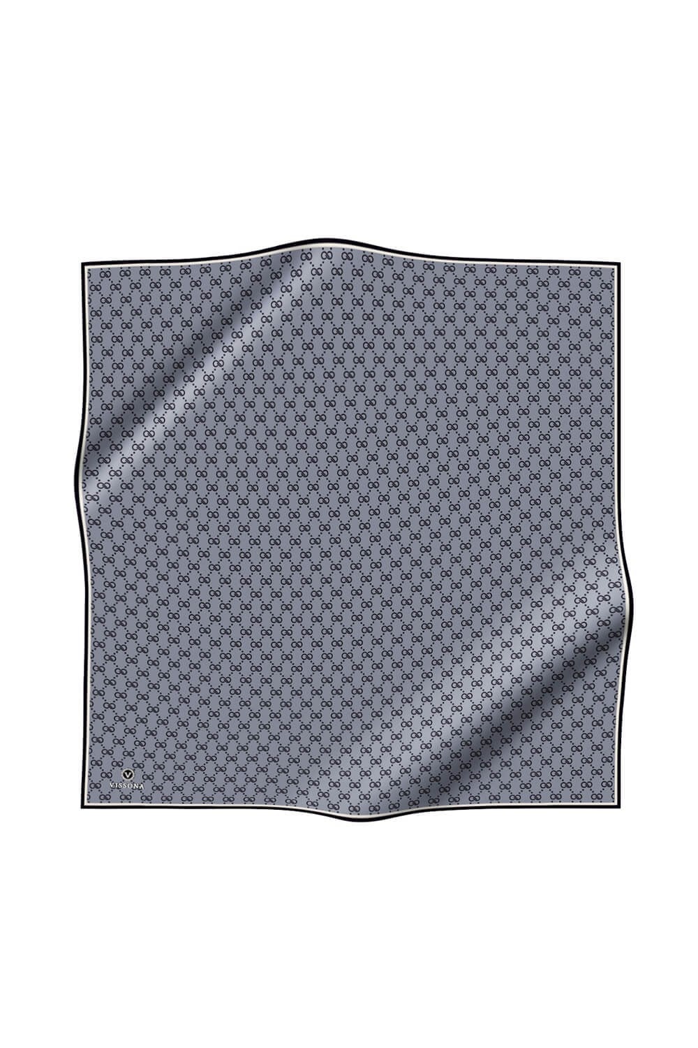 %100 Twill İpek Geometrik Desenli Siyah - Gri Renkli 90x90 Eşarp Dikim Şekli : El Dikişi