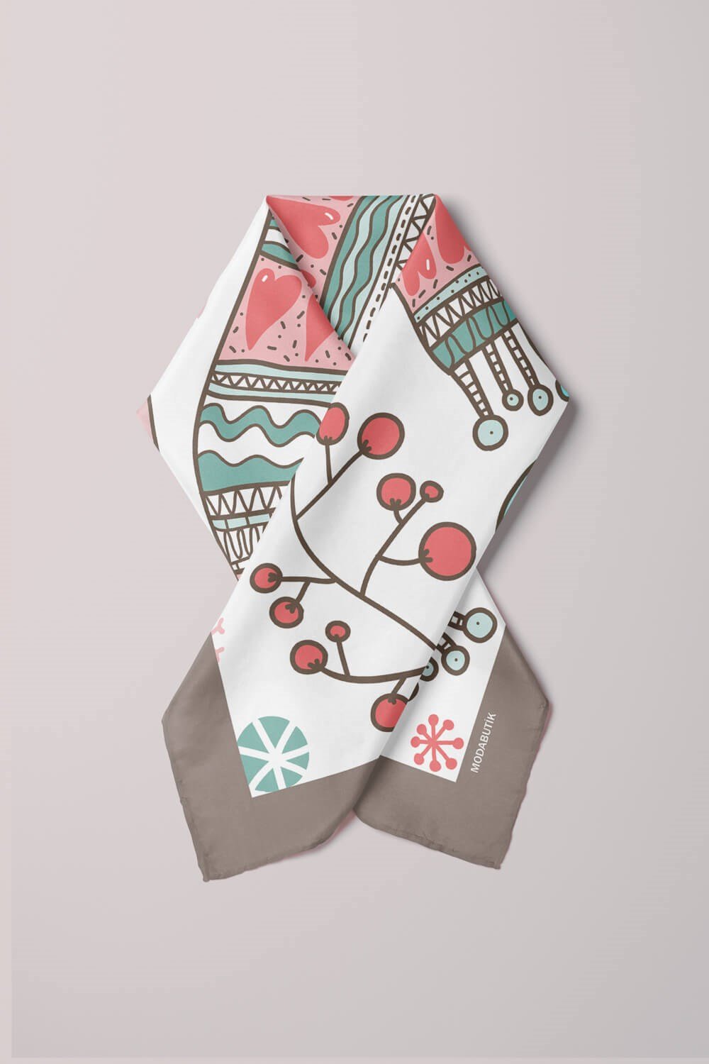 Violla Y56 Kadın Winter Desenli Bandana 50x50 Beyaz DG0138-22