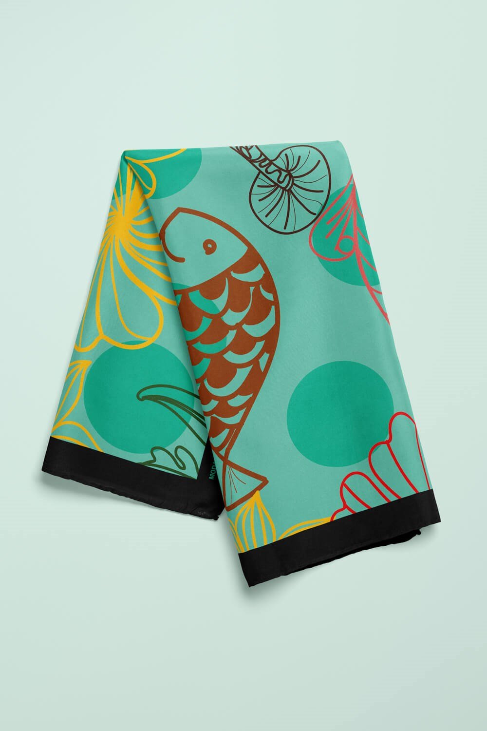 Y39 Kadın Balık Desenli Bandana 50x50 Yeşil DG0184-22