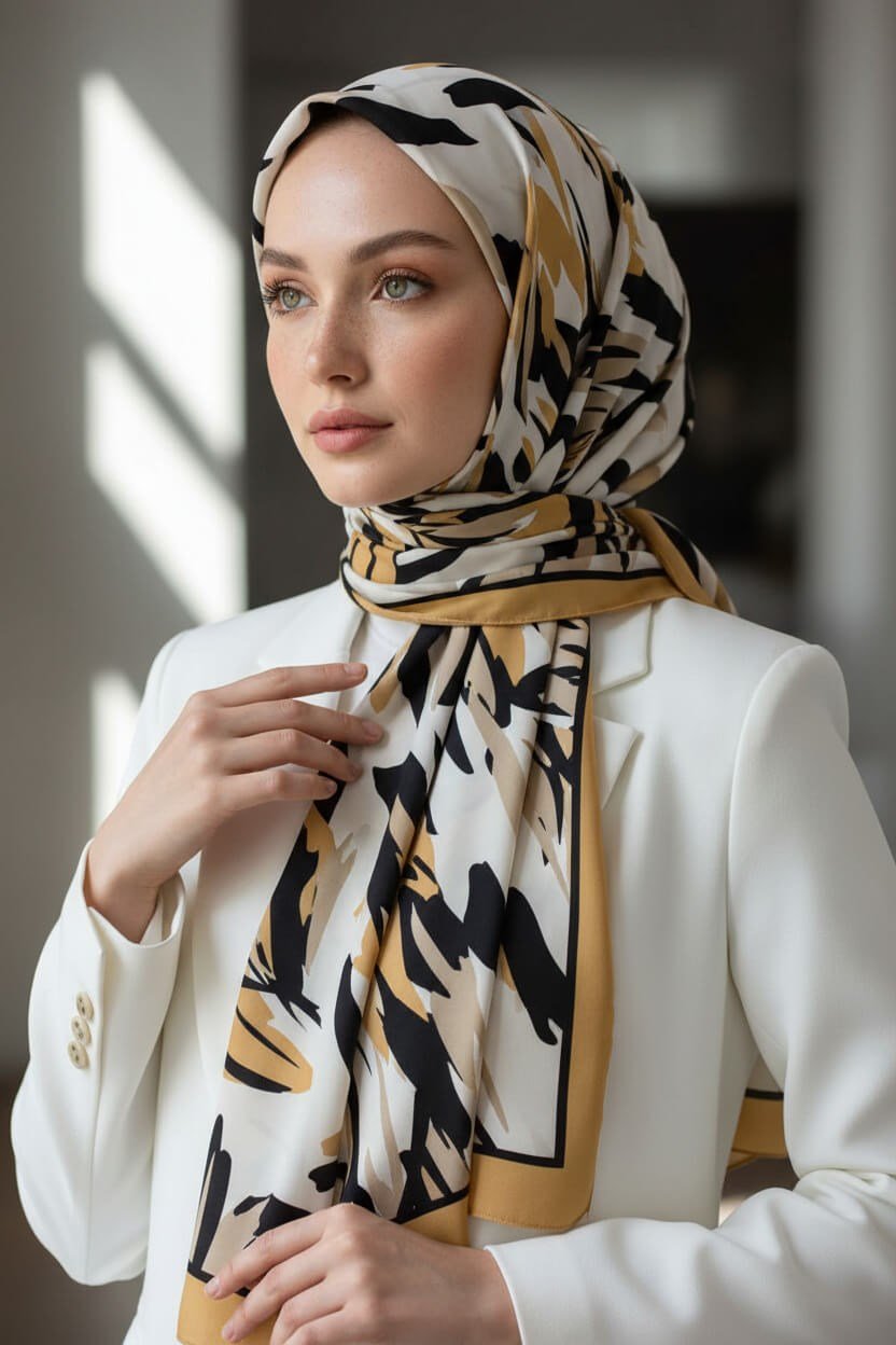 KREP YAPRAK DESENLİ HARDAL RENKLİ 75X195 KIRIŞMAZ ŞAL