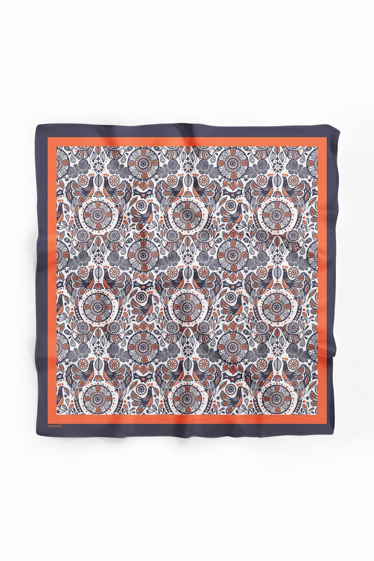 Kadın Turuncu Tavuskuşu  Desenli 50x50 Bandana  DG0633-22