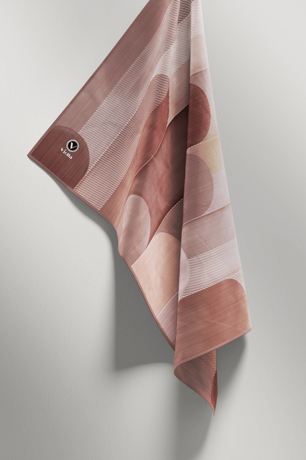Twill Geometrik Desenli Somon Renkli 90x90 Eşarp (İpek İçermez) Kenar Dikiş Şekli El Dikişli