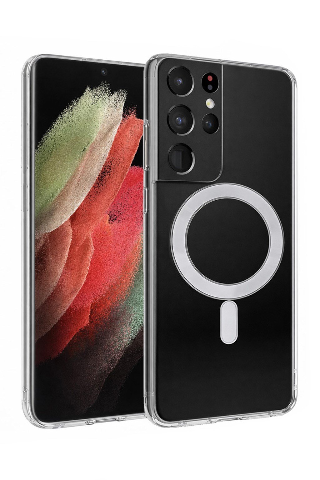 Samsung Galaxy S21 Ultra Uyumlu Kamera Korumalı Magsafe Wireless Şarj Özellikli Lüks Şeffaf Silikon Telefon Kılıfı
