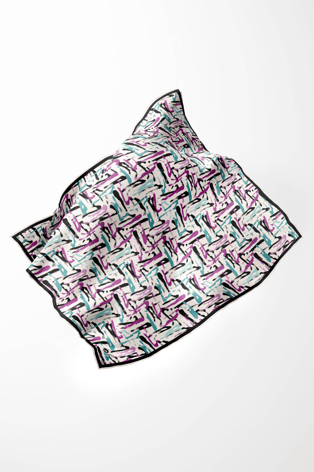 Twill Geometrik Desenli Mürdüm - Petrol Yeşili Renkli 90x90 Eşarp (İpek İçermez) Dikim Şekli : El Dikişi