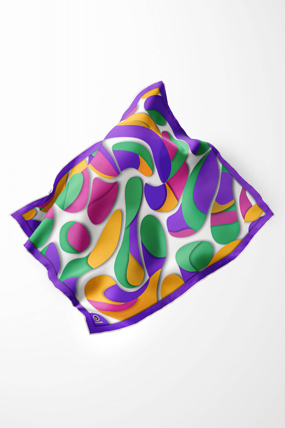 Twill Soyut Geometrik Desenli Mor - Buz Mavisi Renkli 90x90 Eşarp (İpek İçermez) Dikim Şekli : El Dikişi