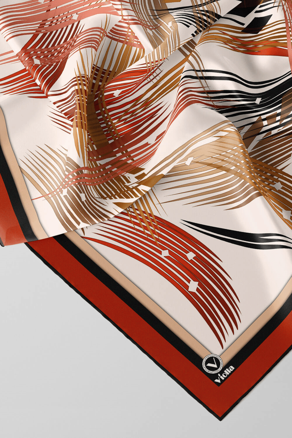 Twill Geometrik Desenli Taba Renkli 90x90 Eşarp (İpek İçermez) Kenar Dikiş Şekli El Dikişli