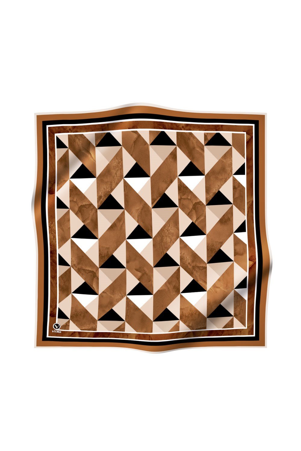 Twill Geometrik Desenli Hardal Renkli 90x90 Eşarp (İpek İçermez) Kenar Dikiş Şekli El Dikişli