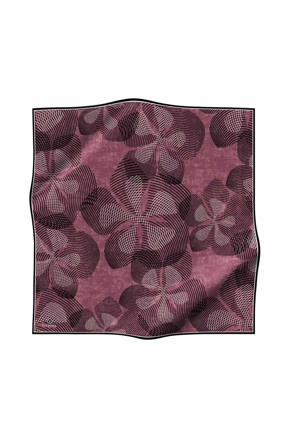 %100 Twill İpek Çizgili Çiçek Desenli Siyah - Gül Kurusu Renkli 90x90 Eşarp Dikim Şekli : El Dikişi