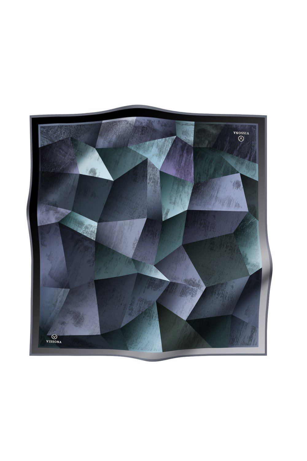 % 57 İPEK % 43 VİSKON Twill İpek Geometrik Desenli Cam Göbeği - Gri Renkli 90x90 Eşarp Dikim Şekli : El Dikişi