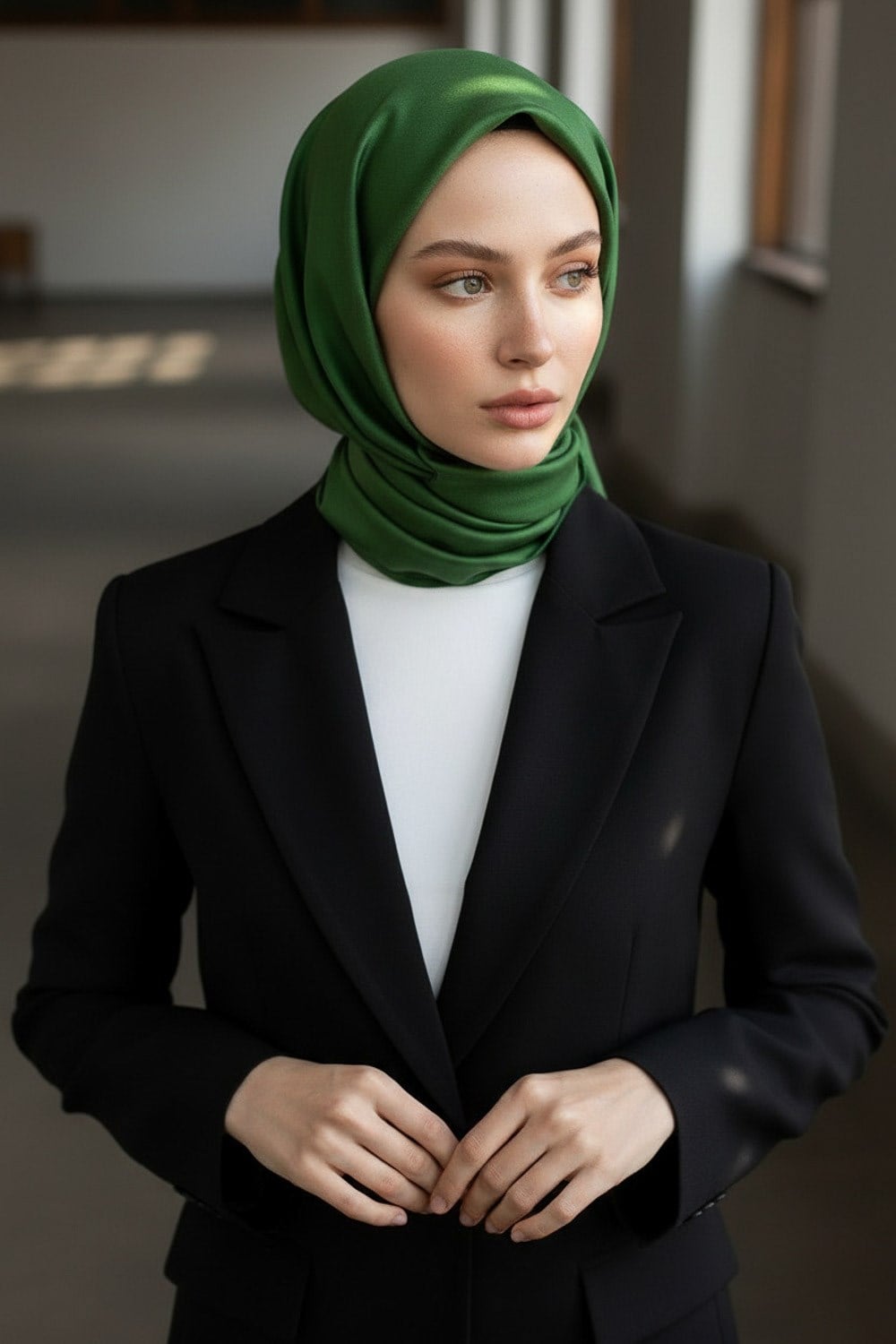 %100 Twill İpek Düz Benetton Yeşili Renkli Daha Tok Exclusive Serisi 90x90 Eşarp Dikim Şekli : El Dikişi