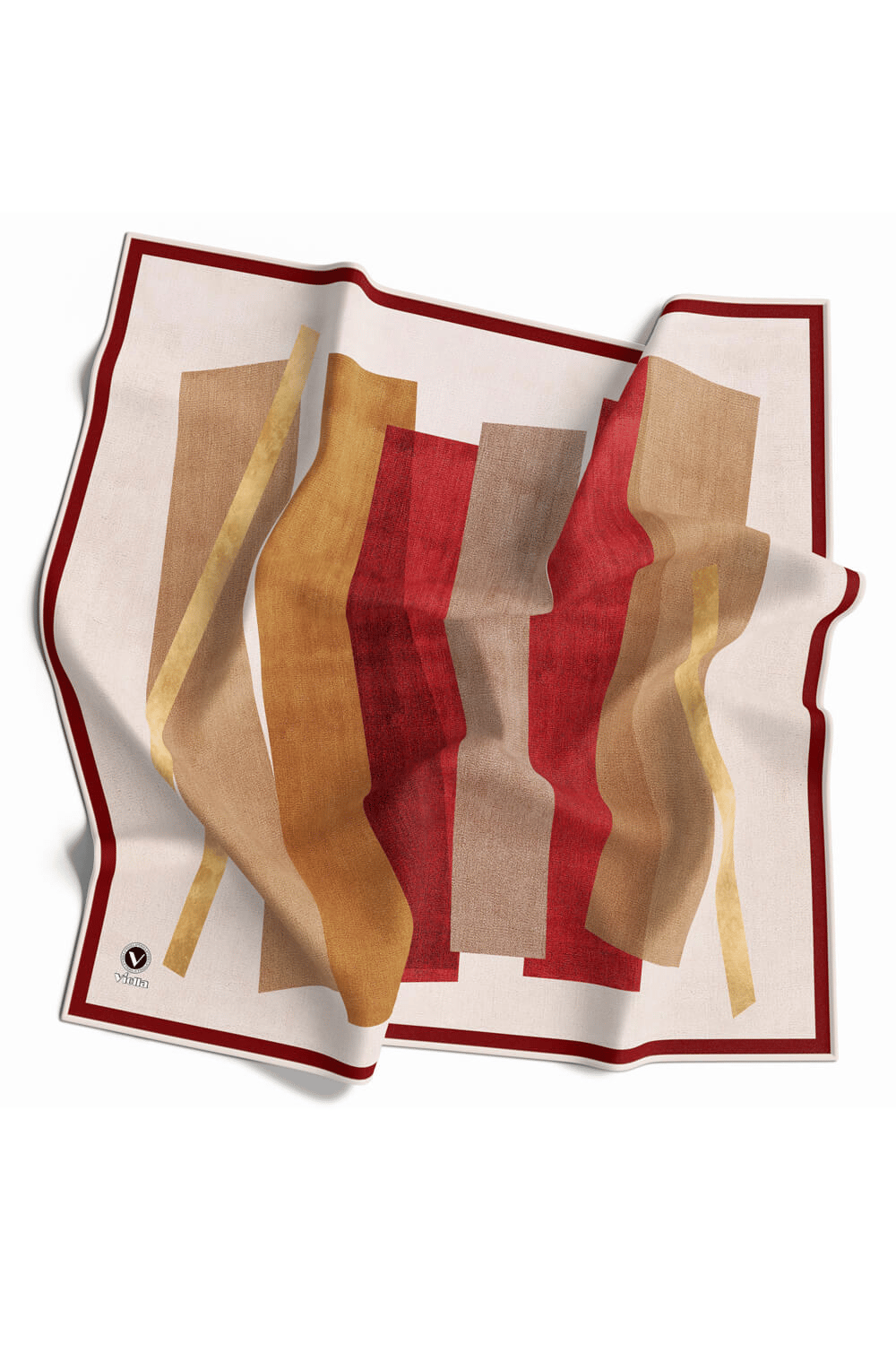 Twill Geometrik Desenli Bordo Renkli 90x90 Eşarp (İpek İçermez) Kenar Dikiş Şekli El Dikişli