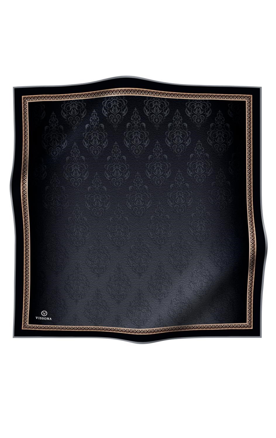%100 Twill İpek Eşarp 90x90 Siyah Barok Desenli El Dikişli Kadın Eşarp