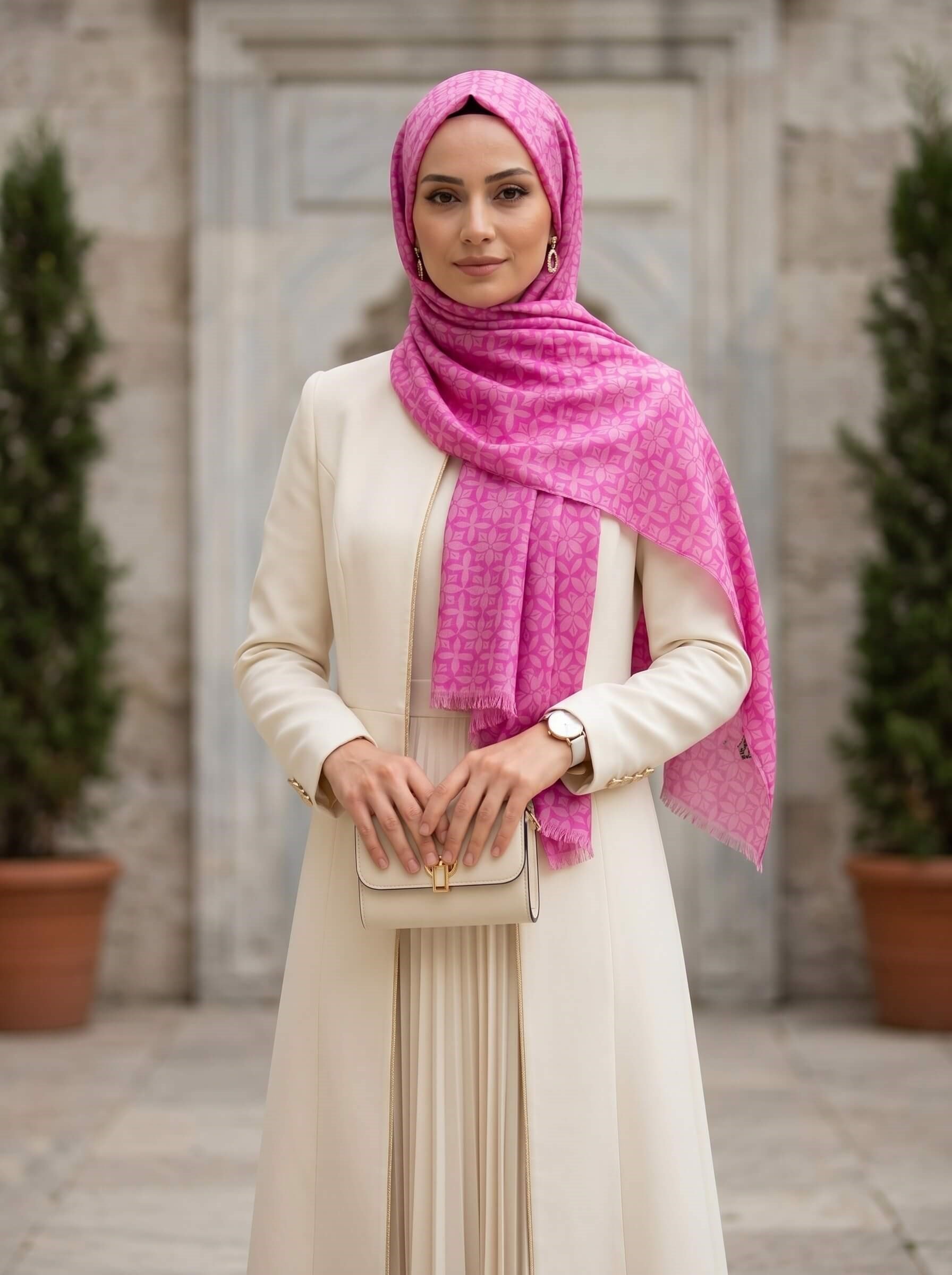 %100 Saf İpek Şal İnce Saten Vual Dokuma Jakar Desenli 90x210 Şal