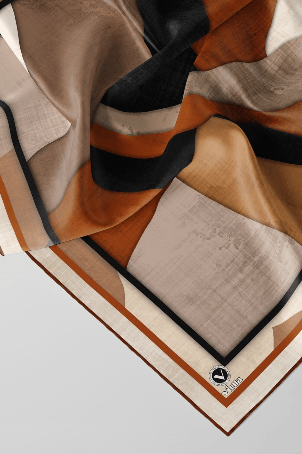 Twill Geometrik Desenli Taba Renkli 90x90 Eşarp (İpek İçermez) Kenar Dikiş Şekli El Dikişli