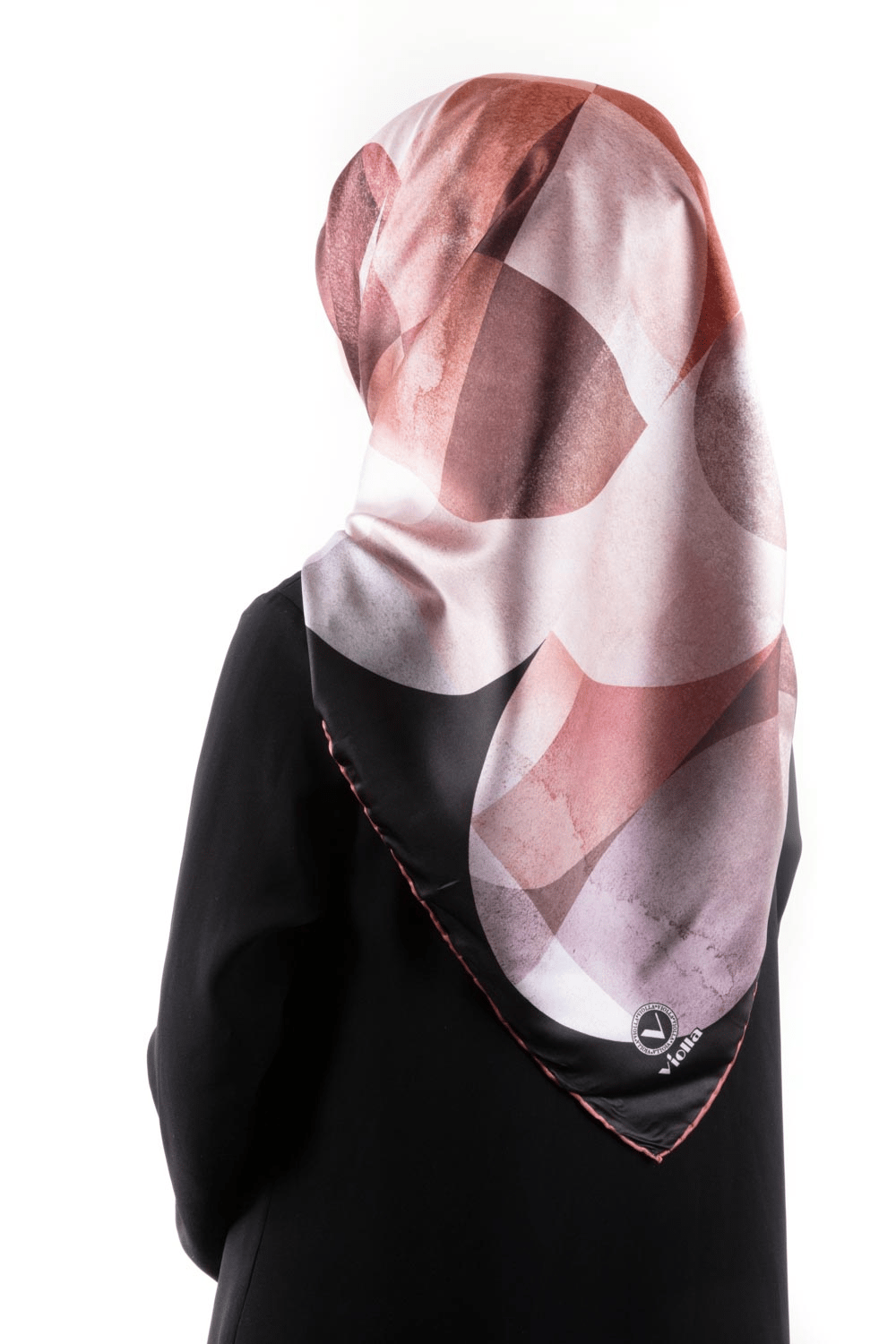 Twill Geometrik Desenli Pembe Renkli 90x90 Eşarp (İpek İçermez)Kenar Dikiş Şekli El Dikişli