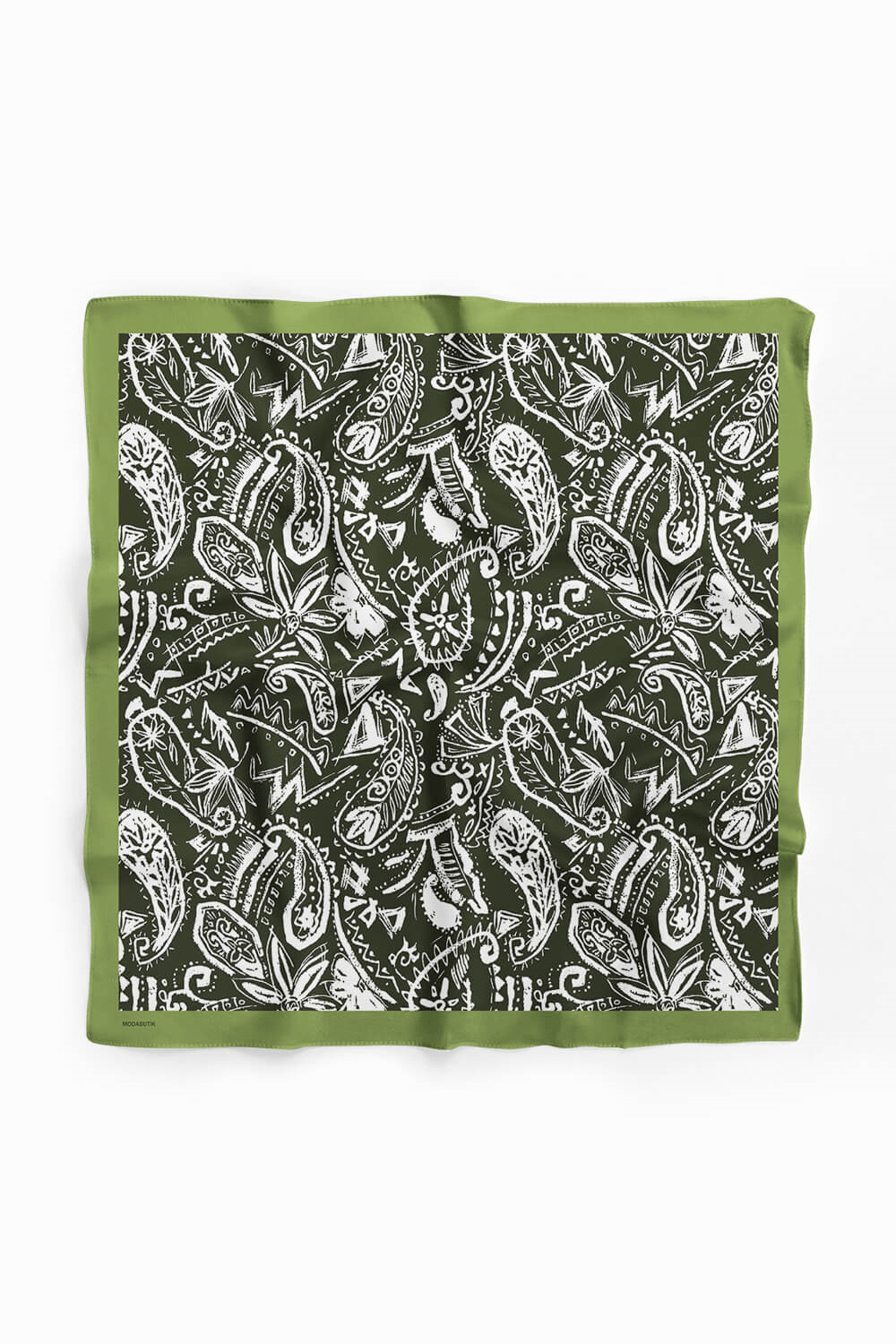D65 Kadın Egzotik Desenli Bandana 50x50 Koyu Yeşil DG0363-22