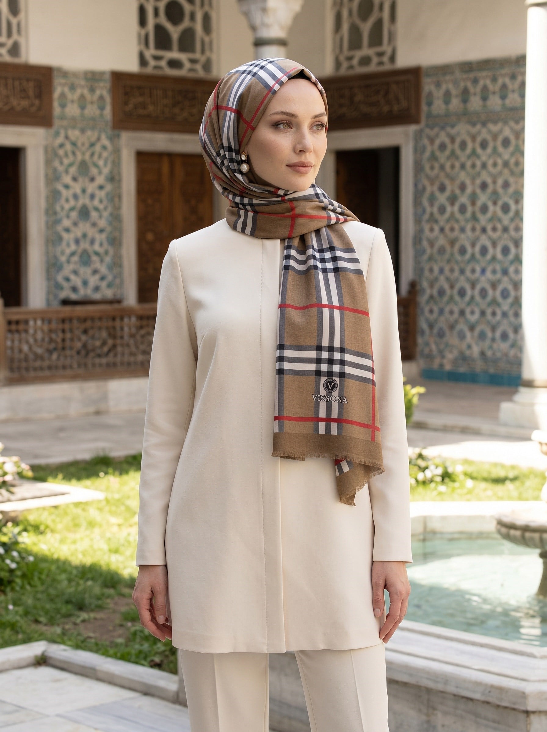 KREP EKOSE DESENLİ KAHVERENGİ RENKLİ 75X195 KIRIŞMAZ ŞAL