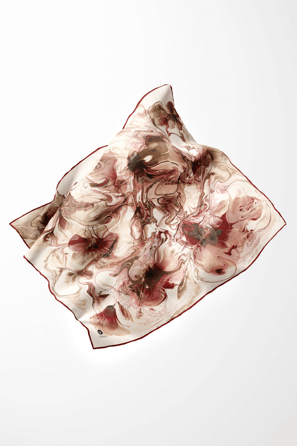Twill Soyut Desenli Bordo Renkli 90x90 Eşarp (İpek İçermez) Kenar Dikiş Şekli El Dikişli