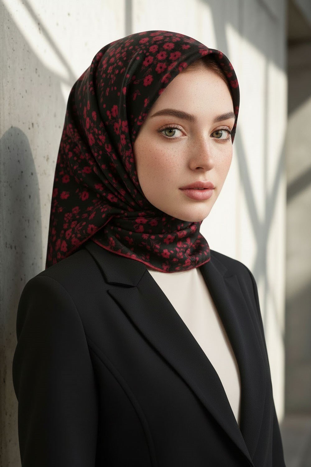 %100 Twill İpek Çıtır Çiçek Desenli Siyah - Bordo Renkli 90x90 Eşarp Dikim Şekli : El Dikişi