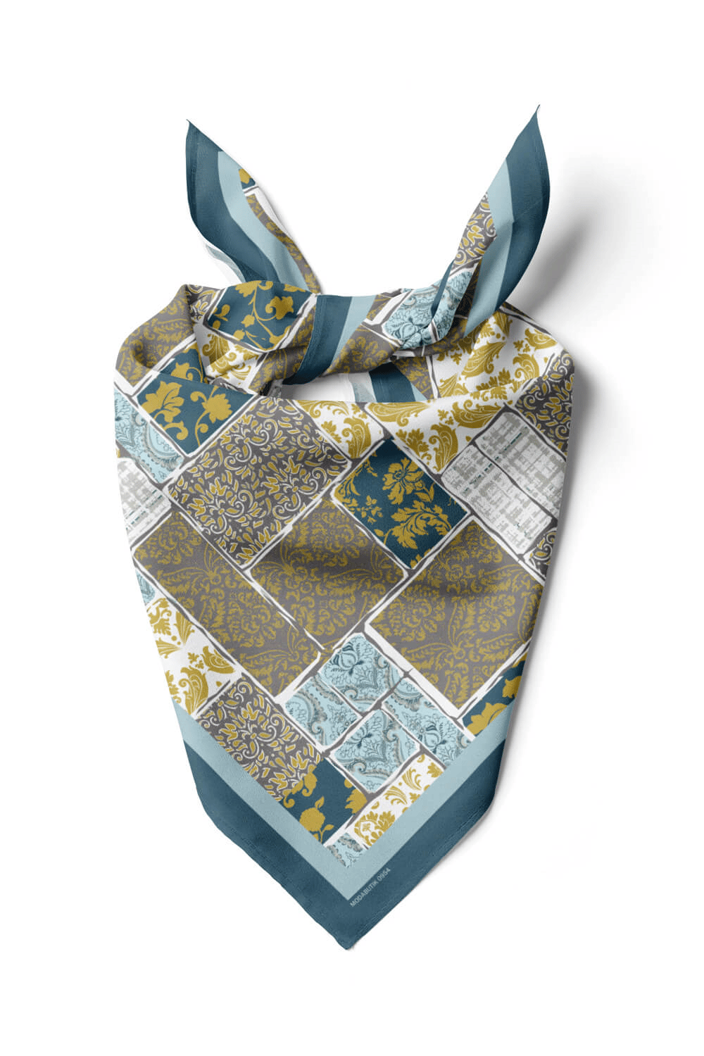 D55 Kadın Hardal Açık Mavi Field Desenli 50x50 Bandana