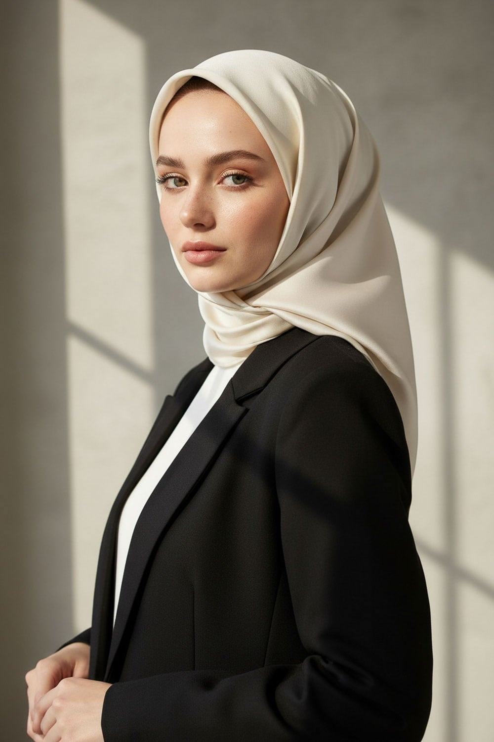 %100 Twill İpek Düz Ekru Renkli Daha Tok Exclusive Serisi 90x90 Eşarp Dikim Şekli : El Dikişi