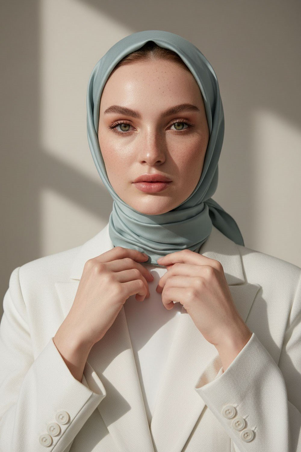 Viskon Twill İpek Eşarp 90x90 Küf Yeşili Düz Renk Az Hatalı El Dikişli Kadın Eşarp