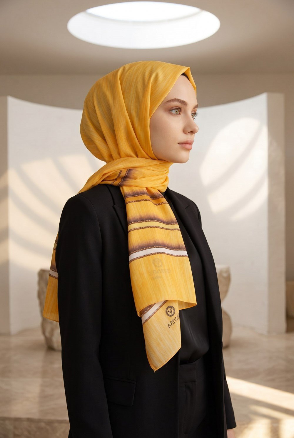 %100 Saf İpek Şal İnce Saten Vual Dokuma Doku Desenli 90x210 Şal