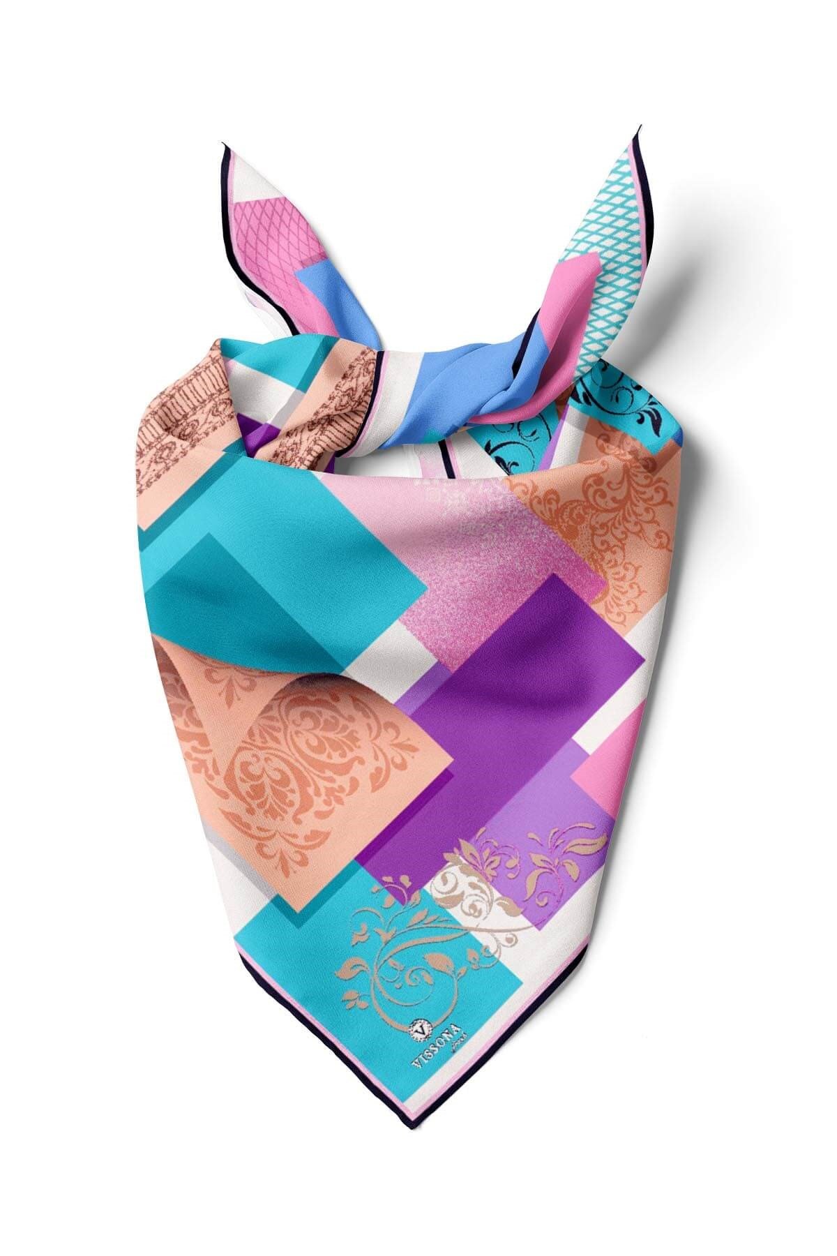 %100 İpek Kadın Desenli Bandana 80x80